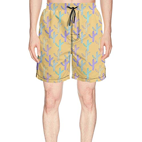 Chushiji Cute Cactus Yellow Unique Mens Beach Shorts Colorful Quick Dry