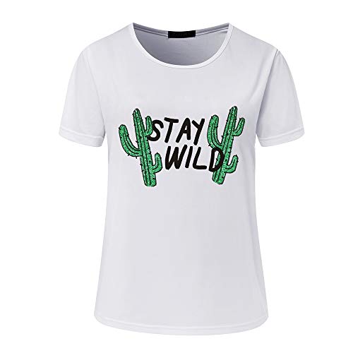 JDBUVYKF Camiseta para Mujer Desierto De Verano Camisetas con Estampado De Cactus Camisetas Casuales De Manga Corta Nuevas Tops Tees XL Blanco para La Vida Cotidiana