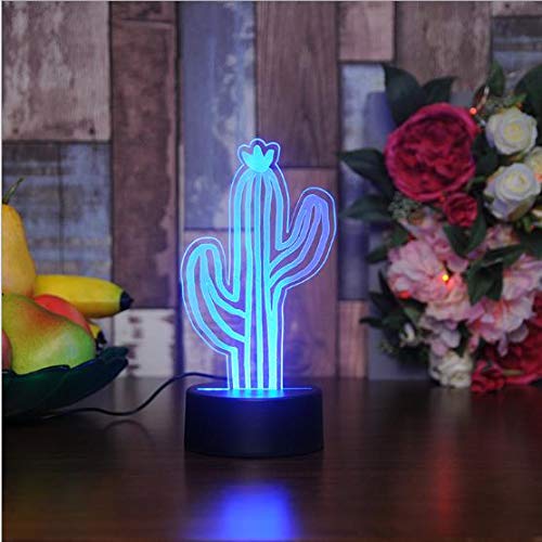 3D Cactus lámpara luz nocturna óptico Illusions 7 Cambio de color acrílico Tocar Tabla Lámpara de escritorio para niños Dormitorio Regalos de Navidad, Cumpleaños