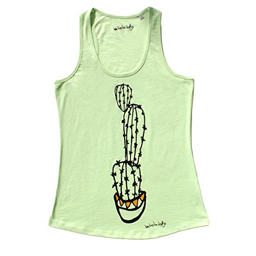 Bichobichejo Cactus Camiseta de Tirantes, Verde (Verde 07), Large (Tamaño del Fabricante:L) para Mujer