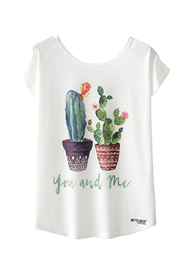 SOLY HUX Mujer Camiseta Manga Corta,Camiseta Estampada De Cactus Cuello Redondo,Blanco L