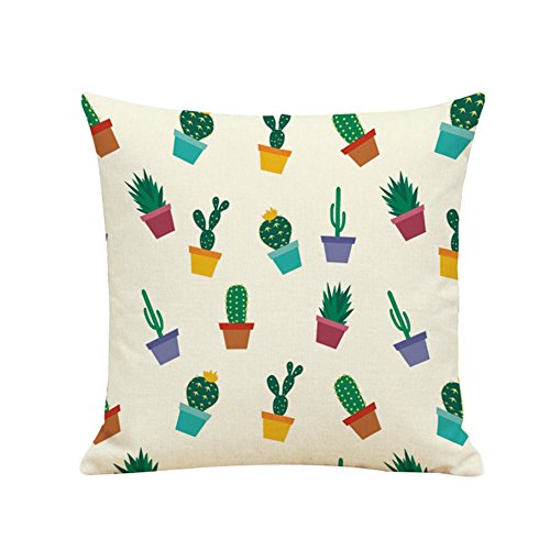 BIGBOBA Fundas de cojín de lino de algodón fresco con forma de cactus para sofá, cama, decoración del hogar, funda de almohada de 45 x 45 cm (B)