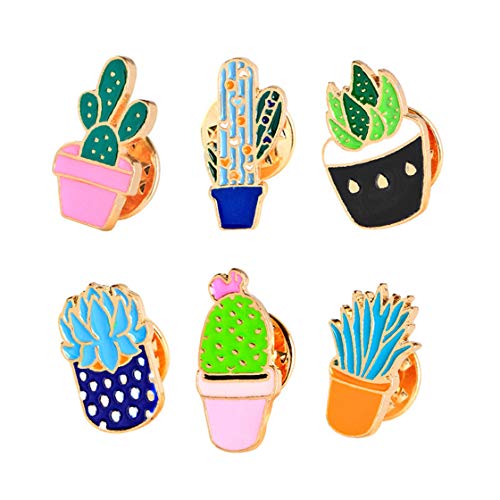 Ever Fairy Cute Enamel Lapel Pin Set-Cartoon Animal Brooch Pins Brooch Pin Badges for Clothes Bags Backpacks for Women Girls Teen Children Kawaii (Cactus Set de 6)