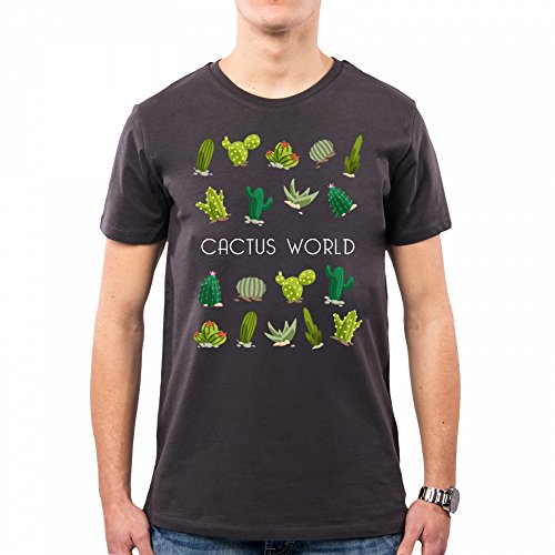 PacDesign Camiseta Hombre Pattern Cactus World Nature Cute Plant Summer Holiday Nene Ne0279a, L, Asphalt