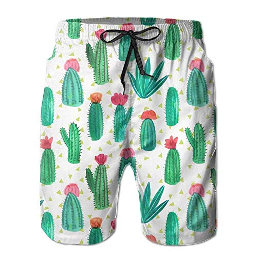 Chushiji Cute Cactus Printing Men's Soft Short Beach Pants with Pockets
