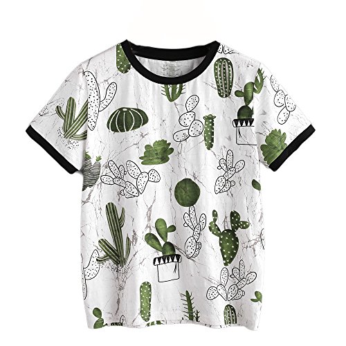 Hokoaidel Camisa de Manga Corta para Mujer Camisetas Cactus Imprimir Blusas 2019 Verano Casual Ropa de Mujer Mujeres Verano Manga Corta Camiseta Impresa Blusa Tops