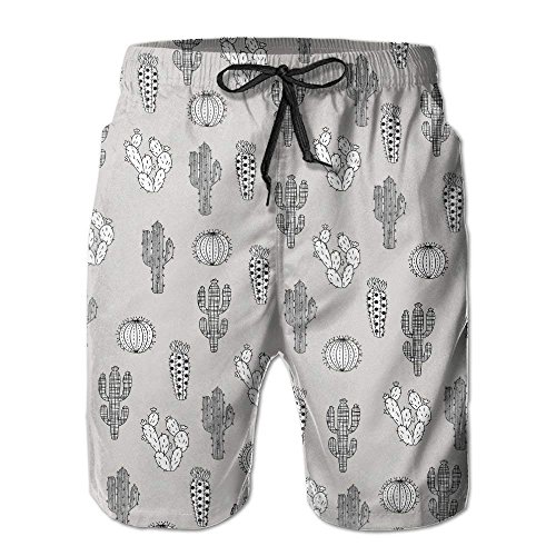 Pantalones Cortos de Playa de Secado rápido para Hombres Calzoncillos de natación de Cactus en Blanco y Negro, tamaño XL