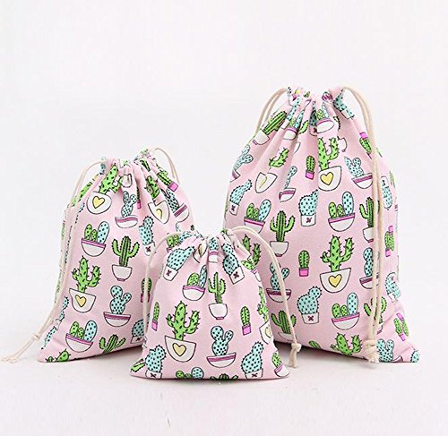 MSYOU 3 bolsas de almacenamiento de lona pequeñas con cordón para niñas y mujeres, bonita bolsa de desechos para la escuela, hogar, viajes, regalos (rosa) S/M/L rosa