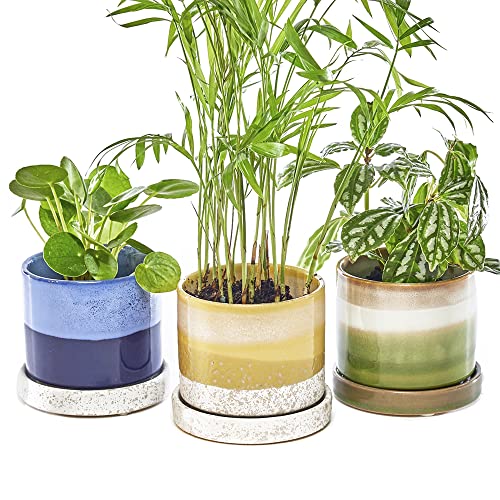 Chive Juego de 3 macetas de cerámica 'Minute', Bonitas y Hermosas macetas para Flores y Plantas de Interior y Exterior, Color Azul, Verde y Amarillo