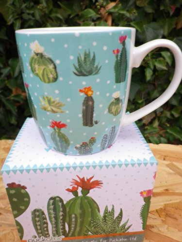 Puckator  mug249 Taza de Porcelana Suave Cactus por Lauren Billingham Porcelana Suave Azul, Verde, Gris, Rojo 11 x 8,5 x 9,5 cm