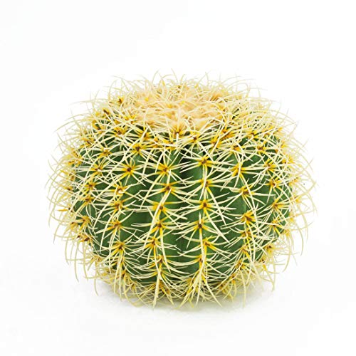 artplants.de Cactus Asiento de Suegra Artificial, Verde-Amarillo, 30cm - Planta Artificial - Redondo