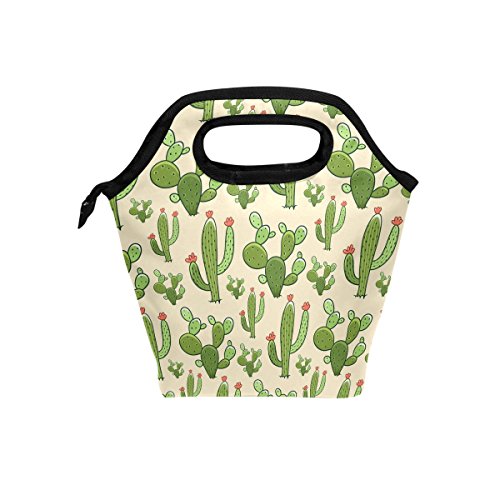 Mnsruu - Bolsa térmica para el almuerzo, diseño de cactus, con estampado de cactus, bolsa de mano portátil para picnic al aire libre, mujeres y niños