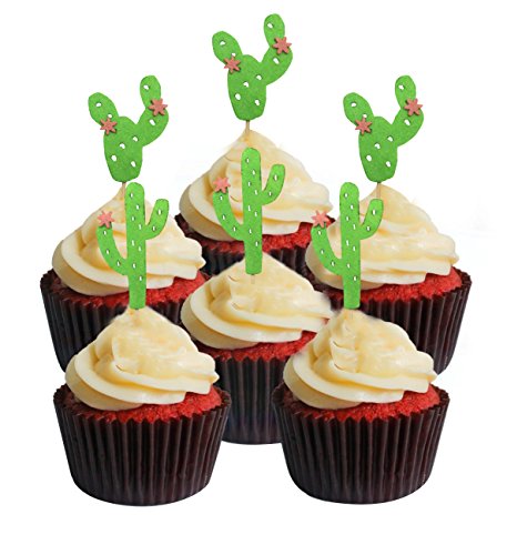 KOOTIPS - Juego de 24 decoraciones para cupcakes, diseño de cactus, para decoración de pasteles, fiestas, pasteles, aperitivos, etc. verde claro