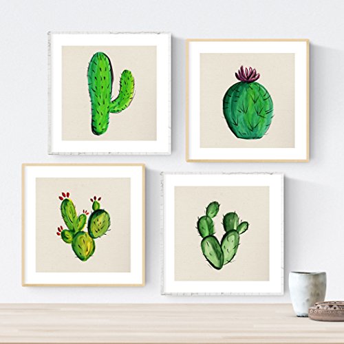 Nacnic - Láminas Cactus Acuarela - Poster Cuadrado con Imagen de Plantas y Flores Verdes del Desierto - Decoración Original y Minimalista - 20 x 20 cm