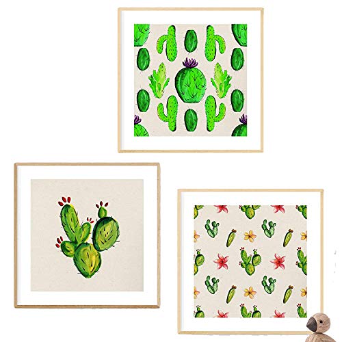 Pack de Tres láminas de Cactus. Posters Cuadrados con imágenes Estampadas. Dale un Toque Verde a tu hogar. Láminas de Cactus para enmarcar.