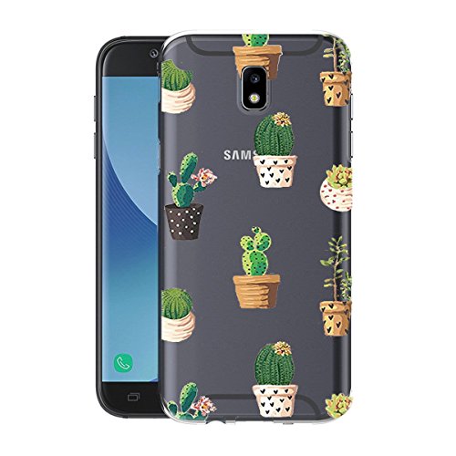 Caler Funda Samsung Galaxy J7 2017 Case, Suave TPU Gel Silicona Ultra-Delgado Ligera Anti-rasguños Dibujos Protección Patrones Imaginación Carcasa (Cactus en Maceta)