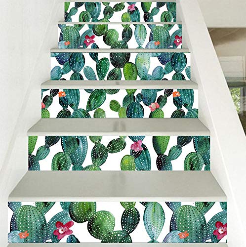 Y-XM Calcomanías para escalera Pegatinas de pared de DIY Cactus decorativos calcomanías impermeable y antideslizante extraíble