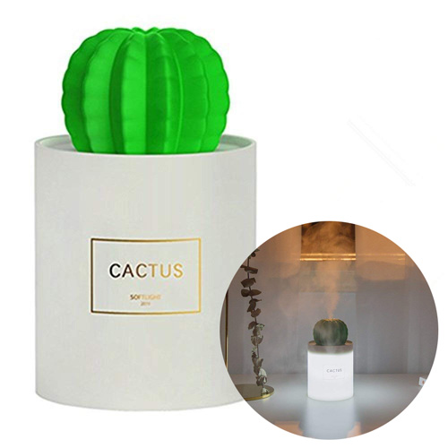 Teabelle Difusor con Luz de Noche Mini USB Humidificador Ultrasónico Cactus para dormitorio hogar con lámpara SPA Yoga Purificación 280ml
